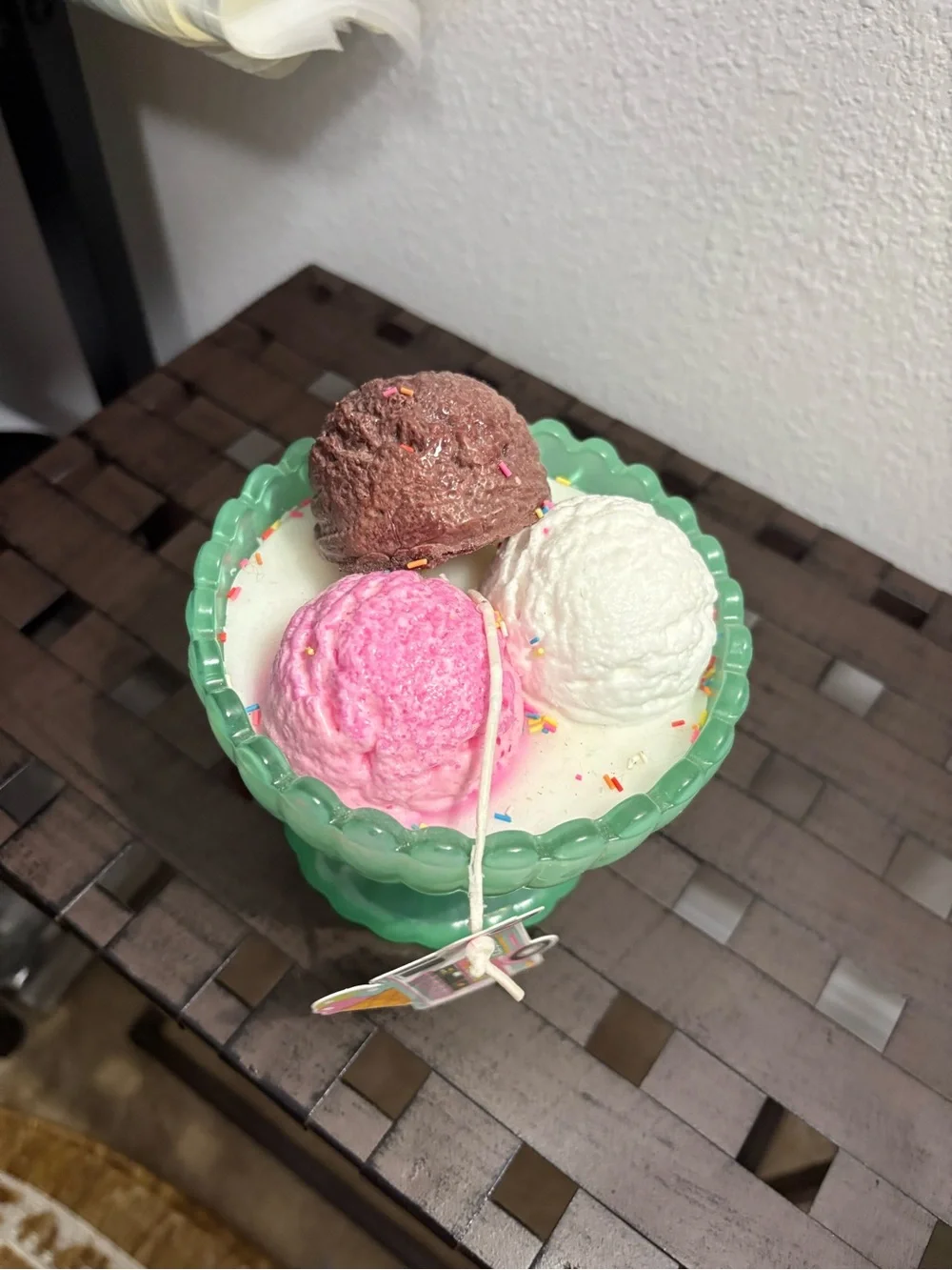 Neopolitan Ice Cream Sundae Scented Candle in Green Glass Dish/Bowl